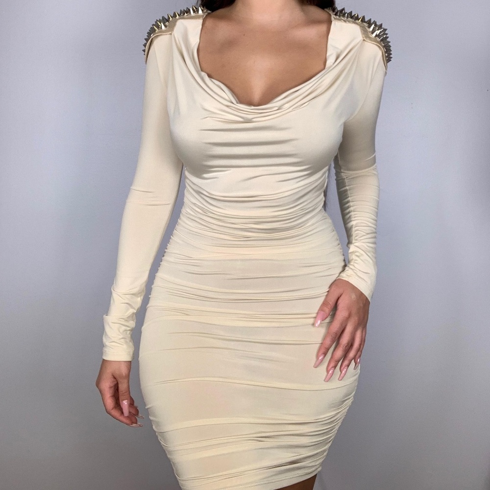 Nude Ruched Spike Dress